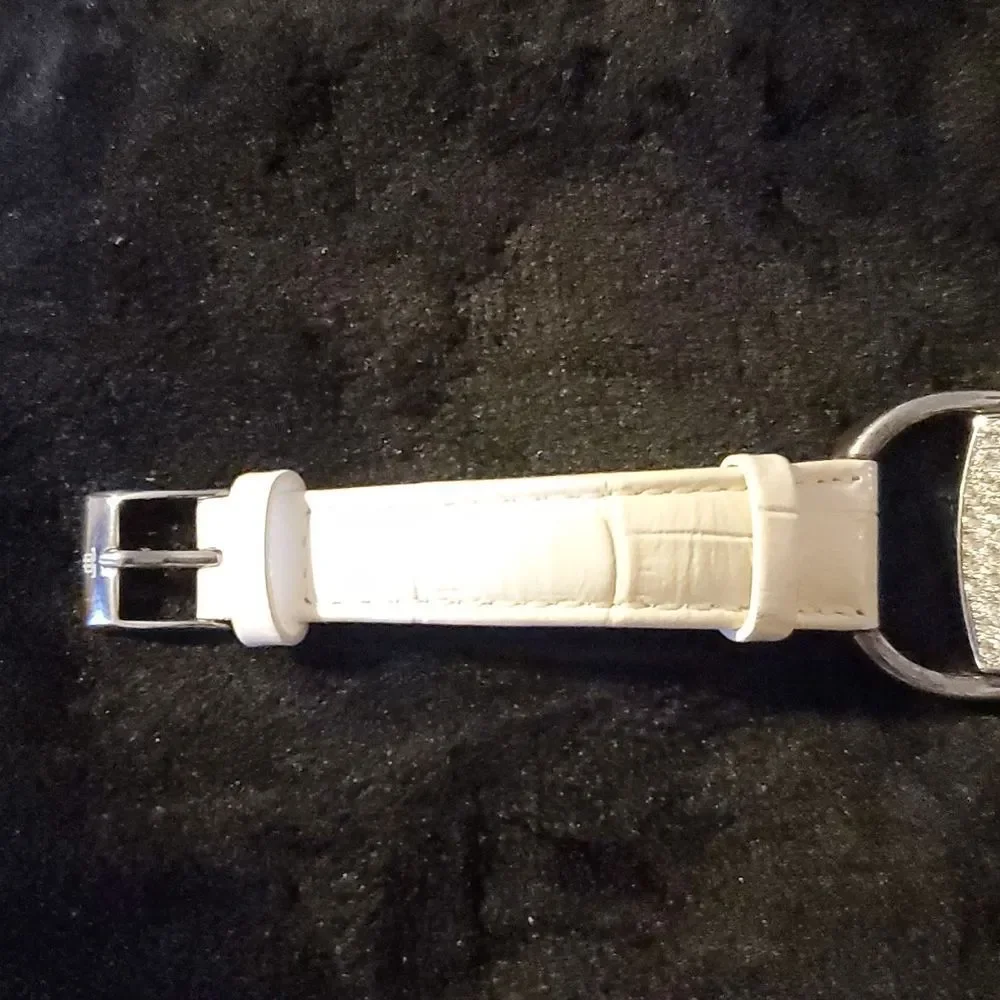 JLo Jennifer Lopez Crystal‎ Embellished Bling Iced Out Watch White Croc Band